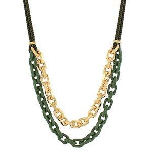 Layered Color Coated Chain & Cord Necklace